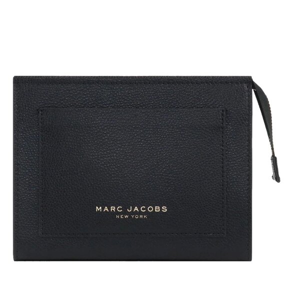 NWT Marc Jacobs Grind Leather Black Cosmetic Pouch Gold Tone Hardware